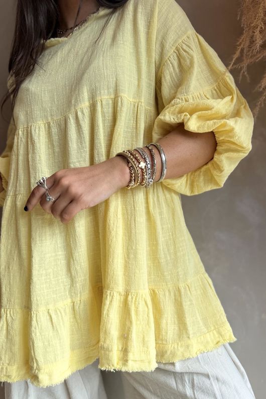 Driftwood Bell Sleeve Smock Top Lemon